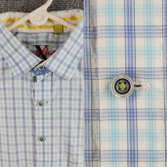 Robert Graham Button Up Shirt Men Blue Check Large Tailored Fit Long Sleeve - Picture 1 of 16